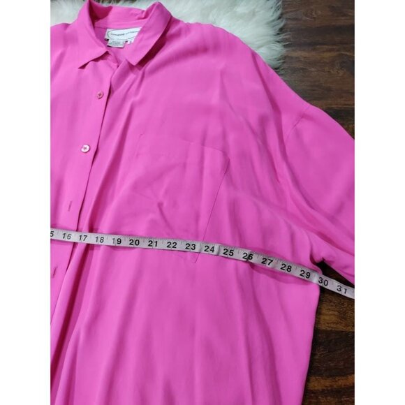Adrienne Vittadini Silk Lagenlook Oversized Button Up Tunic Shirt Dress Pink M - Picture 12 of 16